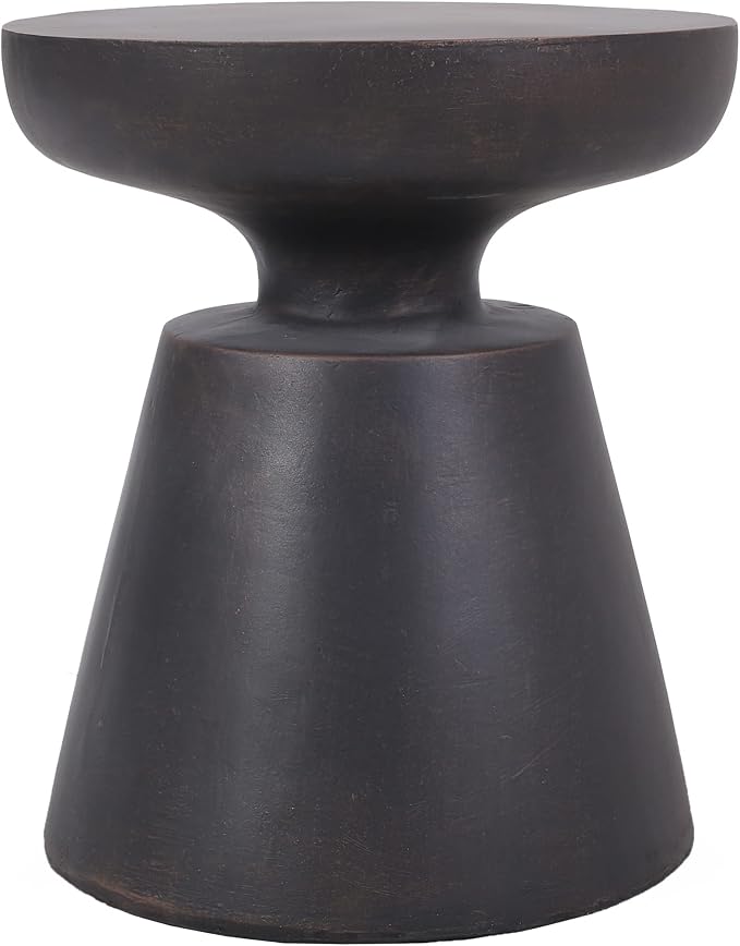 Outdoor Side Table 17.75" Hourglass Shape Lightweight Concrete-Look Outdoor Indoor Accent Table Decorative Garden Stools, for Patio Porch Living Room, Black