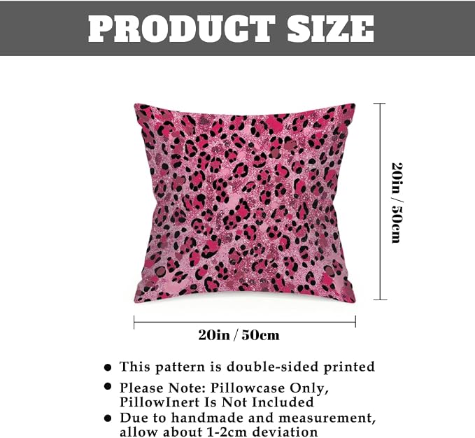 20x20 Inch Outdoor Pillow Covers Set of 2 Waterproof Throw Pillow Covers Decorative Couch Cushion Covers Pink Glitter Leopard Print Square Pillowcases Protectors for Patio Garden Sofa