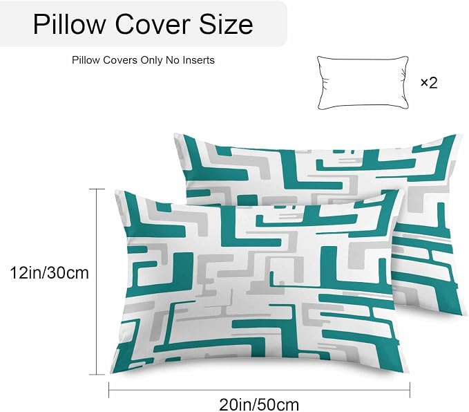Vandarllin Outdoor Throw Pillows Covers 20x12 inch Set of 2 Waterproof Turquoise Geometric Stripes Decorative Zippered Cushion Covers for Patio Furniture, Modern Abstract Lines Lumbar Pillowcases