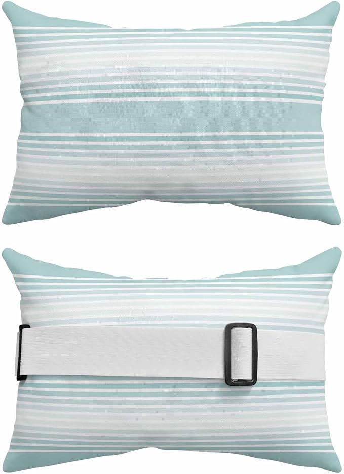 Pack of 4 Outdoor Lumbar Pillow Covers 11x16 Inch, Aqua Striped Waterproof Throw Pillow Covers Set, Teal Ombre Farmhouse Stripes Indoor&Outdoor Decorative Cushion Cases for Patio Porch Car