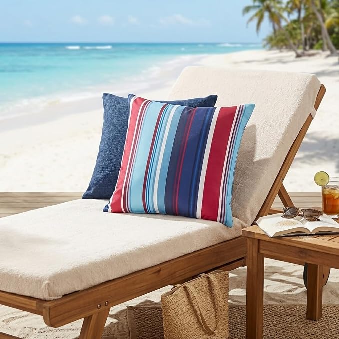 Pyonic 4th of July Outdoor Pillow Covers 18x18 inch Waterproof Red Blue White Striped Outdoor Pillows for Patio Furniture Garden