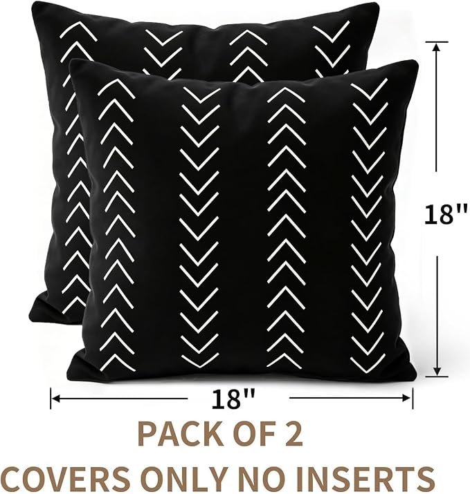 Outdoor Pillows Waterproof,18x18 inch Black and White Throw Pillows Boho Set of 2 for Patio Furniture,Sunbrella Outdoor Pillow Covers for Couch