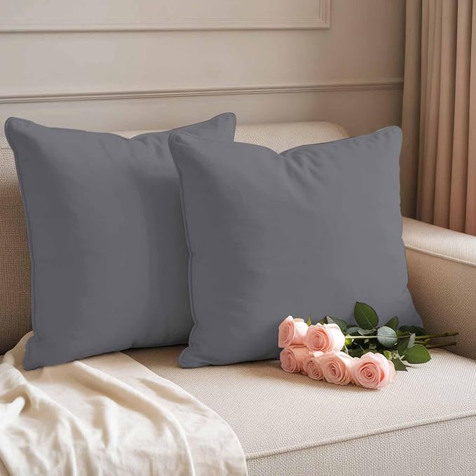 Outdoor Pillow Covers 16 x 16 Inches, Grey Pure Color Waterproof Throw Pillow Cover Set of 2, Aesthetics Contemporary Luxury Decorative Square Cushion Covers for Patio/Couch/Garden