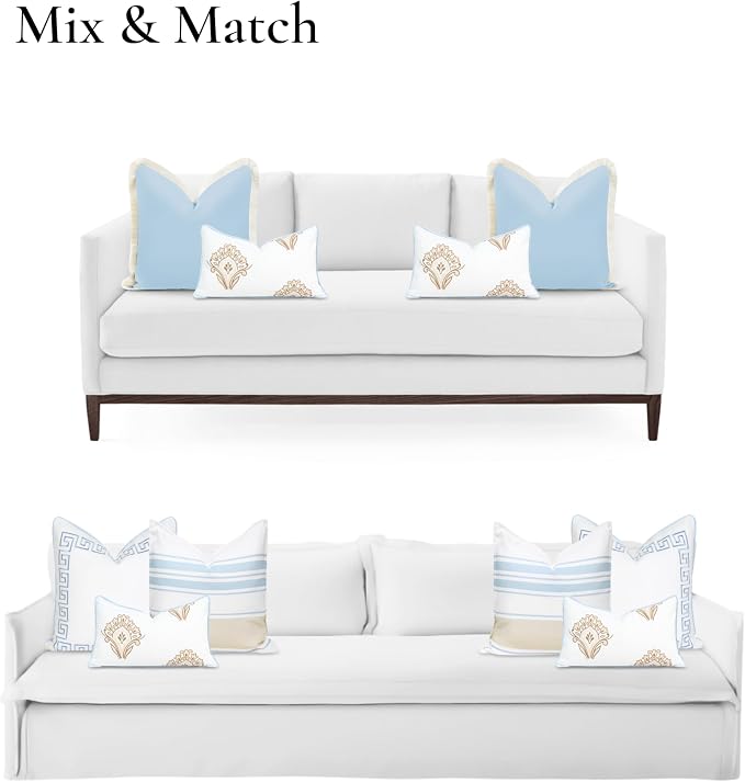 Hofdeco Premium Coastal Patio Indoor Outdoor Lumbar Pillow Cover Only, 12"x20" Water Repellent for Backyard, Couch, Baby Blue Tan Floral with Piping
