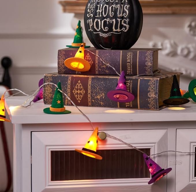 Halloween String Lights, 9.8FT 20 LED Halloween Fairy Light Decor | Orange Purple Black Green Halloween Spooky Witch Hat Lights – Battery Operated (Not Included), Spooky Halloween Party Decor