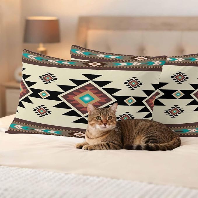 Southwest Geometric Waterproof Outdoor Pillow Covers 20''x12'' Set of 2, Brown Mexican Aztec Boho Tribal Patio Furniture Cushion Covers for Chairs, Decorative Pillow Cases for Garden/Pool/Beach