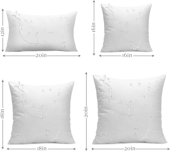 Ashler Outdoor Lumbar Pillows, 12 x 20, Set of 4, Summer Pillows | Water Resistant Throw Pillow Inserts, Hypoallergenic Stuffer Sham, For Patio, Bench, Garden, Indoor