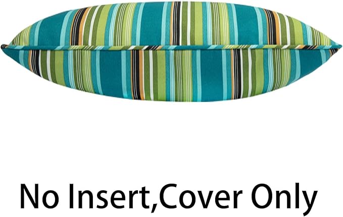 Waterproof Outdoor Lumbar Pillow Covers Set of 2,Home Decor for Garden Patio Furniture,Couch,Sofa 12"x20" Inch Decorative Pillows Cover Only,NO Insert(Green Stripe)