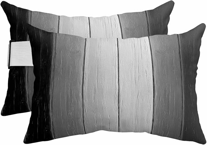 Black Gray Ombre Outdoor Pillows for Chaise Lounge Chair Beach Headrest Pillow Set of 2 Waterproof Lumbar Pillows with Insert&Strap Vintage Country Wooden Recliner Neck Pillow for Patio Pool 12"x20"