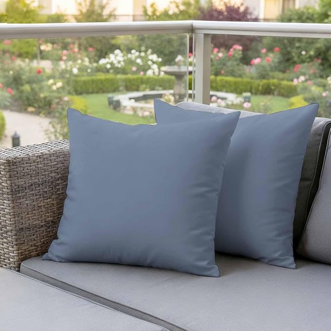 Outdoor Pillow Covers 26 x 26 Inches, Blue Pure Color Waterproof Throw Pillow Cover Set of 2, Aesthetics Contemporary Luxury Decorative Square Cushion Covers for Patio/Couch/Garden
