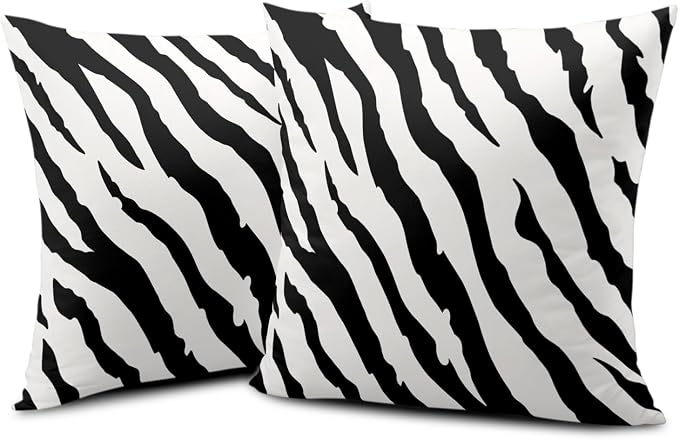 Zebra Striped Printed Throw Pillow Covers 22x22 Black and White Decorative Couch Pillow Covers Abstract Square Art Pillow Cases Home Decor for Sofa Bed in 2 Pcs