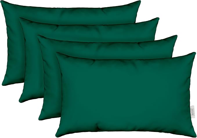 RSH DECOR: Sunbrella Lumbar Throw Pillows Set of 4 | 20" x 12" | Water and Fade-Resistant Performance Fabric | Outdoor Pillow Covers with Down-Alternative Inserts | Canvas Forest Green
