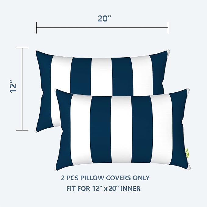 LVTXIII Outdoor/Indoor Lumbar Pillow Covers, Patio Fade Resistant Lumbar Pillow Cases ONLY, Tropical Lumbar Cushion Covers for Home and Garden Furniture Decor,12” x 20”, Pack of 2, Cabana Navy
