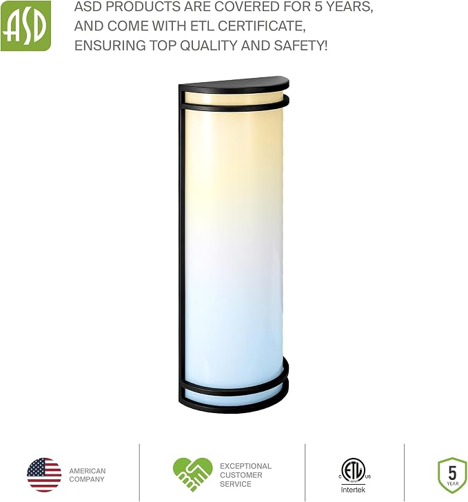 ASD 18 Inch LED Outdoor Sconce Lights - 20W 120-277V 3000K 4000K 5000K Black Exterior Lighting Fixtures, Dimmable Exterior Lights for House, Modern Patio Wall Light Fixture ETL