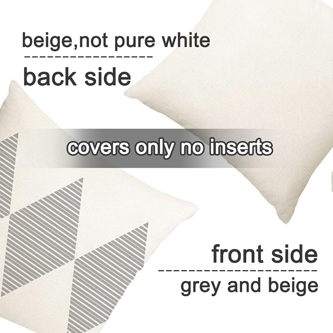 Outdoor Pillows Covers 16x16 Waterproof,Grey and Beige Set of 4(No Insert) | for Covered Patio Furniture Couch Sunbrella,No Insert Just Covers,Fit 16x16 inch Inserts or Smaller,Durable Polyester,Boho