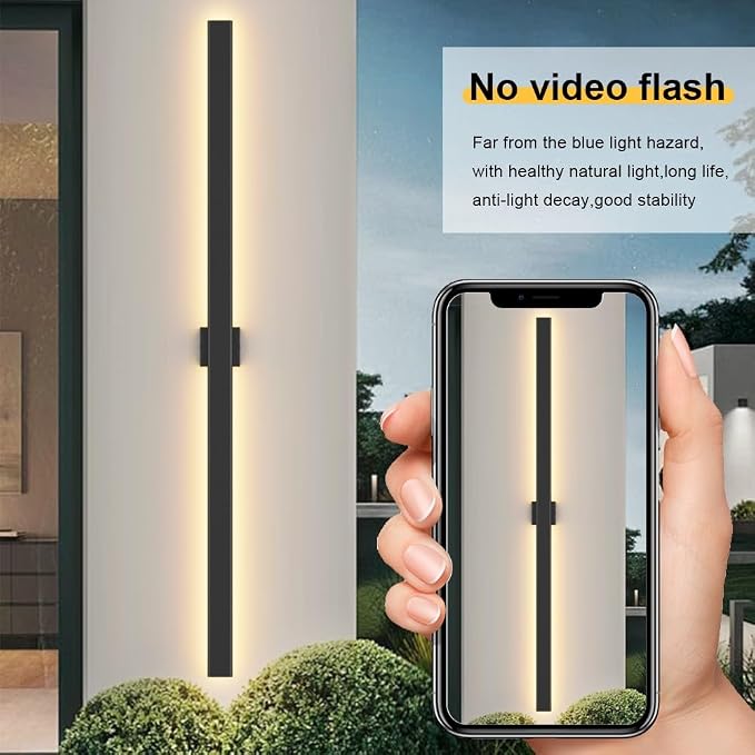Aipsun 2 Packs 79in Outdoor Wall Sconces, 3000K 4000K 6000K Modern Black Exterior Light, Long LED Linear Wall Light Outside Lighting for Entrance, Hallway, Garage, Porch(3CCT)