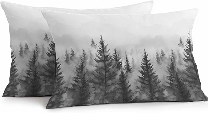 Retro Mist Forest Waterproof Outdoor Pillow Covers Set of 2 Home Decor, Watercolor Mountains Nature Landscape Pillowcase Patio Pillow Covers for Couch Bench Furniture Garden 20x12in