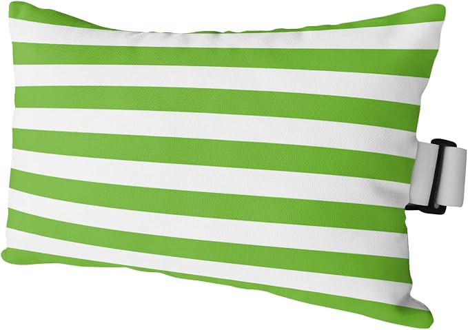 T&H XHome Outdoor Pillow for Chaise Lounge Chair, Green and White Stripes Waterproof Headrest Pillow Lumbar Pillows with Adjustable Elastic Strap for Beach, Poolside, Patio, Office (1 Pack)