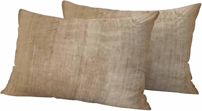 Vandarllin Outdoor Throw Pillows Covers 20x12 inch Set of 2 Waterproof Beige Linen Decorative Zippered Cushion Covers for Patio Furniture, Solid Color Texture Lumbar Pillowcases