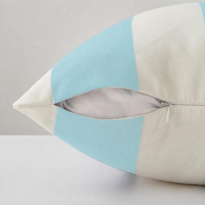 Allorry Outdoor Pillow Covers 18x18 Light Blue Striped Outdoor Decor 007O18 | Striped Pillow Covers|for Spring Summer Outdoor Waterproof Garden Patio Furniture Sofa Bed Home Decor