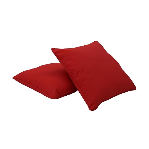 Factory Direct Partners Presidio 15" x 15" Square Decorative Throw Pillow Set with Piping for Indoor/Outdoor Furniture UV, Fade, Weather-Resistant Olefin Fabric (2-Pack) - Red, 13809-RD