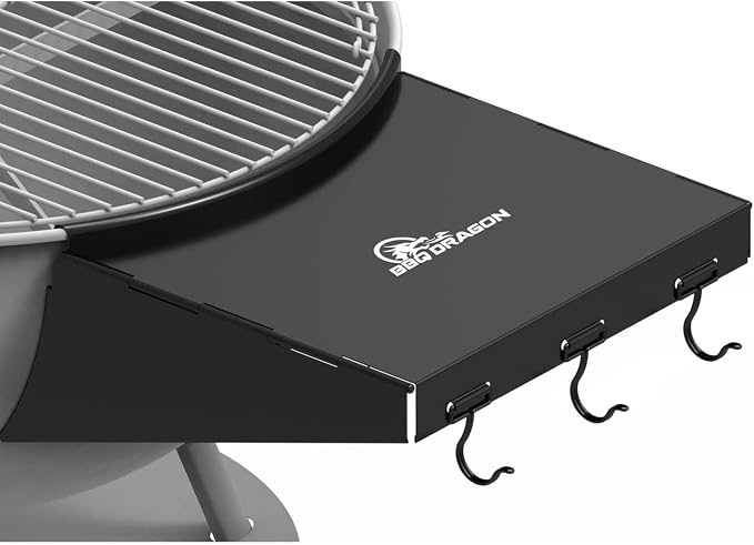 BBQ Dragon Weber Grill Side Table – Foldable Grill Shelf with Hooks for 22" Kettle Grills – Portable & Durable Bottom Shelf for Accessories – Space Saving Attachment for Outdoor Cooking