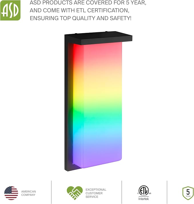 ASD LED 14" Outdoor Wall Light, Smart Front Door House Sconce | RGBW, Work with Alexa, Waterproof, ETL Listed | 20W 1800LM 2700-6500K 100-277V | Exterior Lighting Fixture, Porch Lamp | Black, 4 Pack