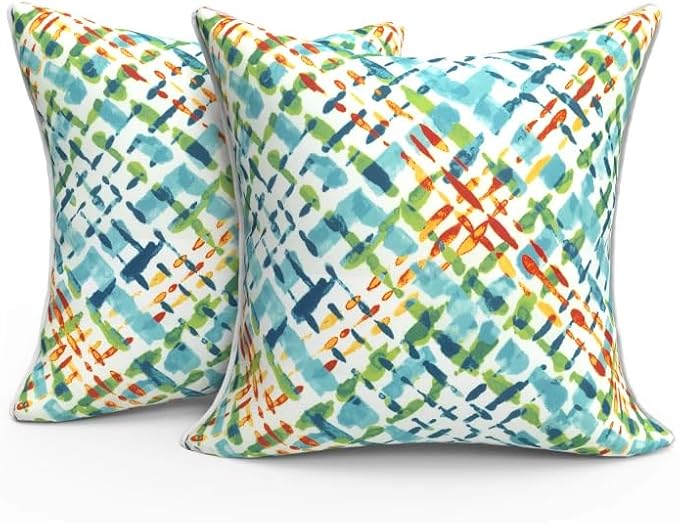 Outdoor Throw Pillow Covers Pack of 2, Decorative Water Repellent Square Pillow Cases with Piping 18x18 Inch, Acapa Opal Geometric