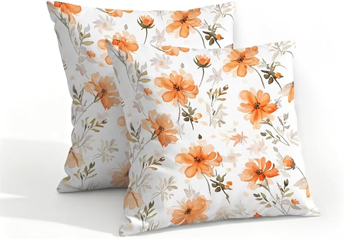 16x16 Inch Outdoor Pillow Covers Set of 2 Waterproof Throw Pillow Covers Decorative Couch Cushion Covers Floral Leaves Square Pillowcases Protectors for Patio Garden Sofa