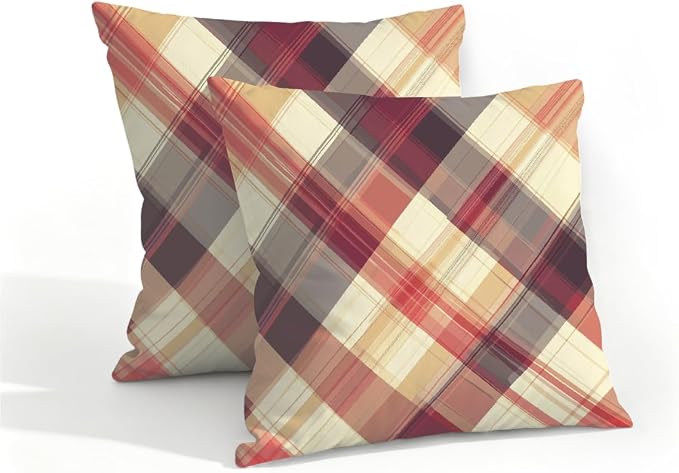 16x16 Inch Outdoor Pillow Covers Set of 2 Waterproof Throw Pillow Covers Decorative Couch Cushion Covers Buffalo Plaid Square Pillowcases Protectors for Patio Garden Sofa