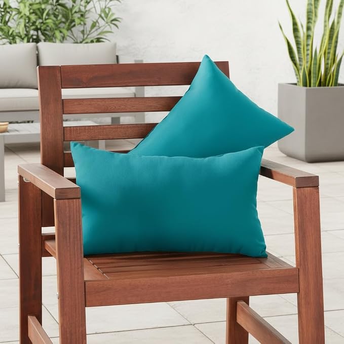Set of 2 Outdoor Throw Pillows 19 x 12 Inch – Reversible Rectangle Patio Accent Pillows – Weather-Resistant Polyester Fabric – Eco-Friendly Recycled Polyfiber Fill – Peacock