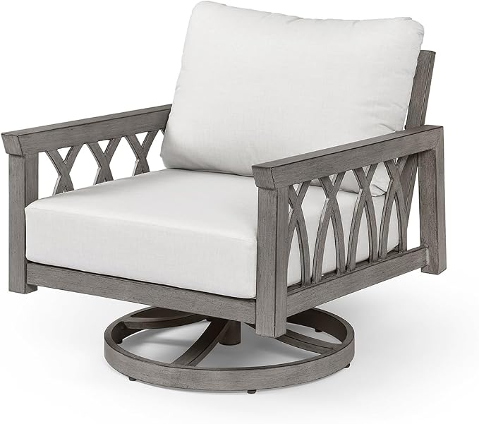 Aluminum Swivel Outdoor Armchair, Swivel Patio Sofa Chair with Thick Cushions, 360-Degree Rotating Aluminum Club Chair, Outdoor Rotation Chair Furniture for Deck, Porch, Garden, Limed Oak