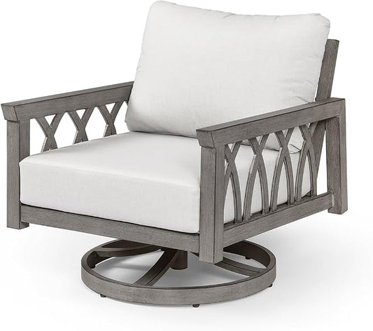 Aluminum Swivel Outdoor Armchair, Swivel Patio Sofa Chair with Thick Cushions, 360-Degree Rotating Aluminum Club Chair, Outdoor Rotation Chair Furniture for Deck, Porch, Garden, Limed Oak