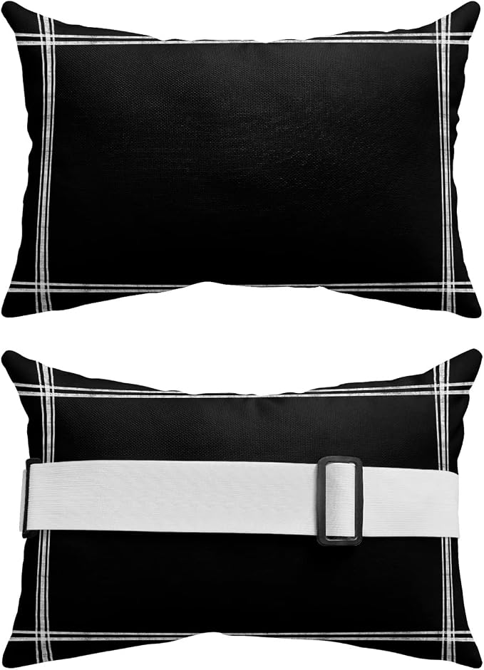 Outdoor Pillows Covers with Inserts Solid Color Black Waterproof Recliner Pillow with Adjustable Strap Throw Pillows for Patio Furniture Pool Lounge Chair, 11x16 inch, 1PCS