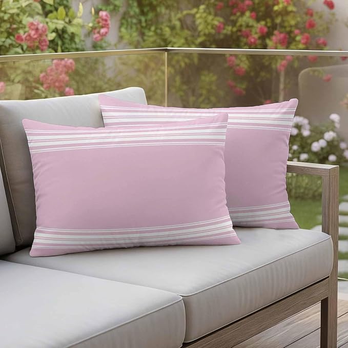 Outdoor Pillow Covers 12x20 Set of 2 Pink Stripes Outdoor Pillows Waterproof Throw Pillow Covers French Stripe Farmhouse Style Pillowcases Decorative Case for Patio Cushion