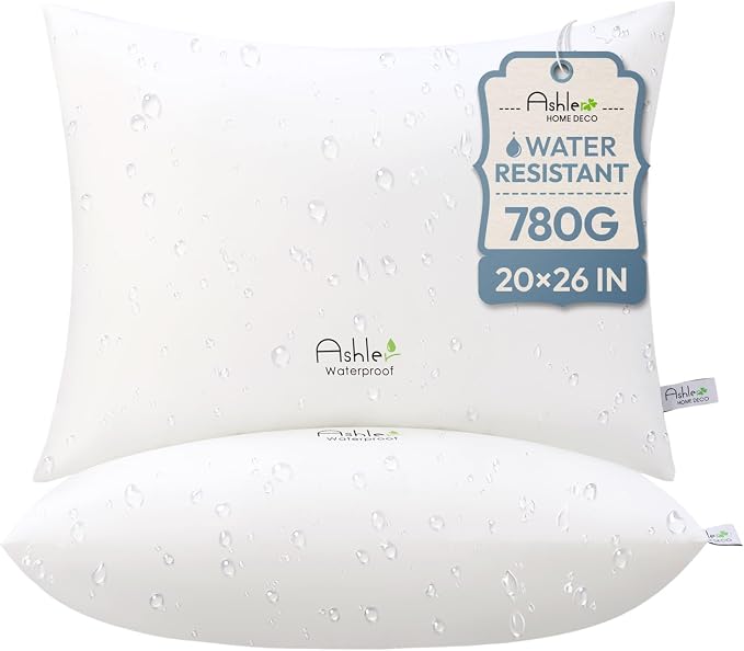 Ashler Outdoor Waterproof Pillow Inserts - 20 x 26 Pillow Inserts Set of 2, Water Resistant Patio Furniture Pillows Decorative for Garden, Hypoallergenic Lumbar Pillow for Sofa Couch