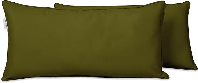 Indoor/Outdoor Polyester Fabric Lumbar Pillow Cover, All-Weather Waterproof Rectangular Cushion Case for Patio Furniture, 12 x 24 Set of 2 -Olive Green