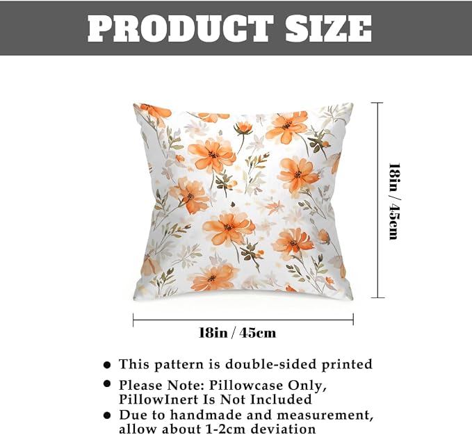 18x18 Inch Outdoor Pillow Covers Set of 2 Waterproof Throw Pillow Covers Decorative Couch Cushion Covers Floral Leaves Square Pillowcases Protectors for Patio Garden Sofa