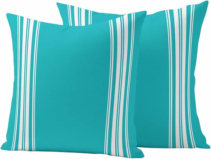 Outdoor Pillow Covers 18x18 Set of 2 Blue Stripe Outdoor Pillows Waterproof Throw Pillow Covers French Stripe Farmhouse Style Pillowcases Decorative Case for Patio Cushion