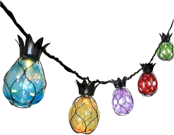 Vigdur Pineapple String Lights, 10FT Multicolor Patio Lights Outdoor | 10 Plastic Pineapple Bulbs, UL Listed, 10 Strands Connectable, Outdoor Hanging Lights for Porch Garden Wedding Party Decor