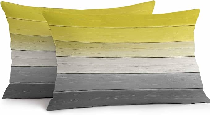 Yellow Gray Outdoor Pillow Covers 20x12 Inch Lumbar Pillow Covers Set of 2 Waterproof Decorative Throw Pillow Cases Country Vintage Abstract Gradient Wooden Cushion Covers for Patio Furniture Garden