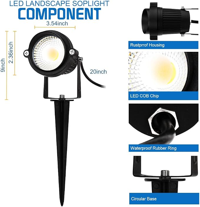 Landscape Lights 5000K,Low Voltage Led Landscape Lighting, 12V AC/DC Waterproof Landscape Spotlights Outdoor with Stake for Tree Flag Spot Light Daylight 10 Pack (Spike Stand)