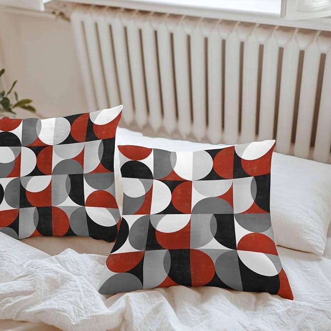 Vandarllin Outdoor Throw Pillows Covers 26x26 inch Set of 2 Waterproof Mid Century Geometric Decorative Zippered Cushion Covers for Patio Furniture, Abstract Modern Red Lumbar Pillowcases