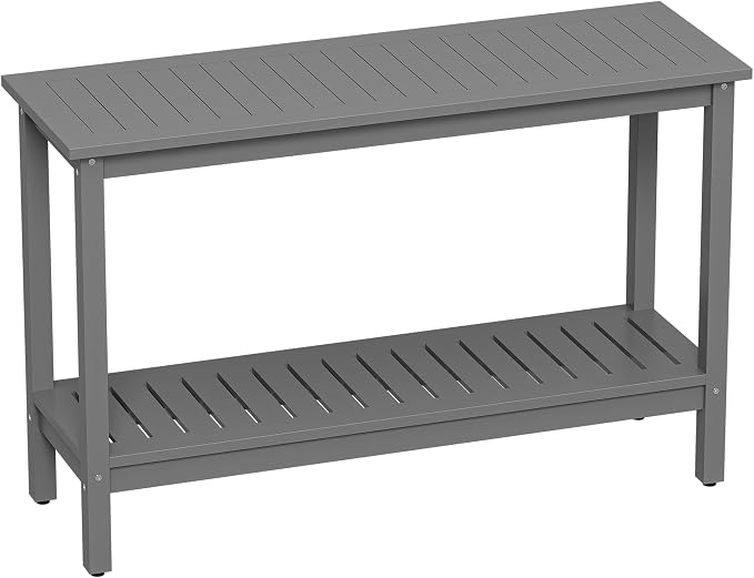 Wooden Console Table, 48in 2-Shelf Solid Wood Patio Side Table, Indoor Outdoor Buffet Bar Organizer with Foot Sliders (Grey)