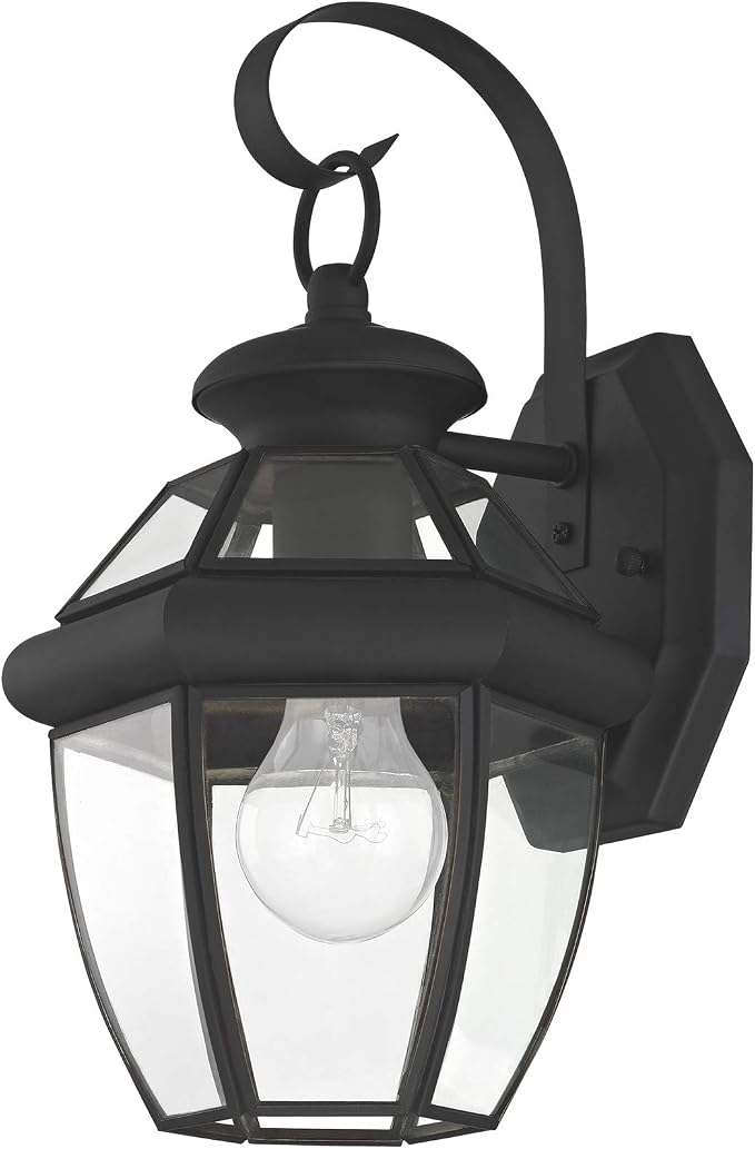 Livex Lighting 2051-04 Monterey 1 Light Outdoor Black Finish Solid Brass Wall Lantern with Clear Beveled Glass | Clear Beveled Glass; Solid brass construction