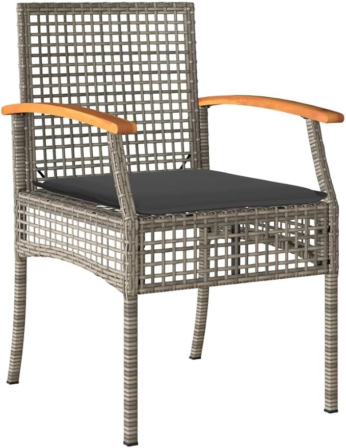 5 Piece Outdoor Dining Set with Cushions, Gray Poly Rattan Patio Furniture for Lawn Garden Backyard, Steel Frame Glass Top Table & UV Protection Chairs