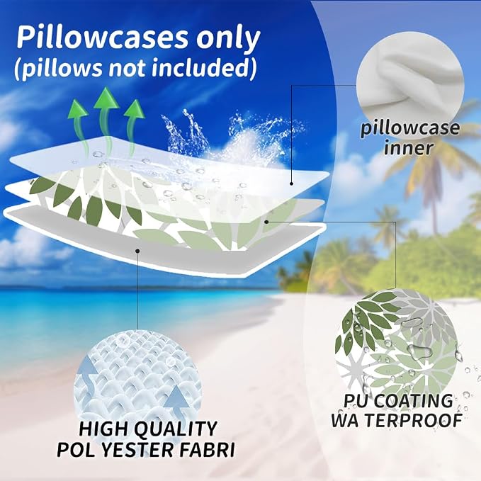 DFXSZ Pack of 2 Outdoor Waterproof Throw Pillow Covers 20x20 Green White | Polyester Colorful Spring Summer Floral Decorative Cushion Cases(NO INSERT),For Couch Patio Funiture Garden Home Decor