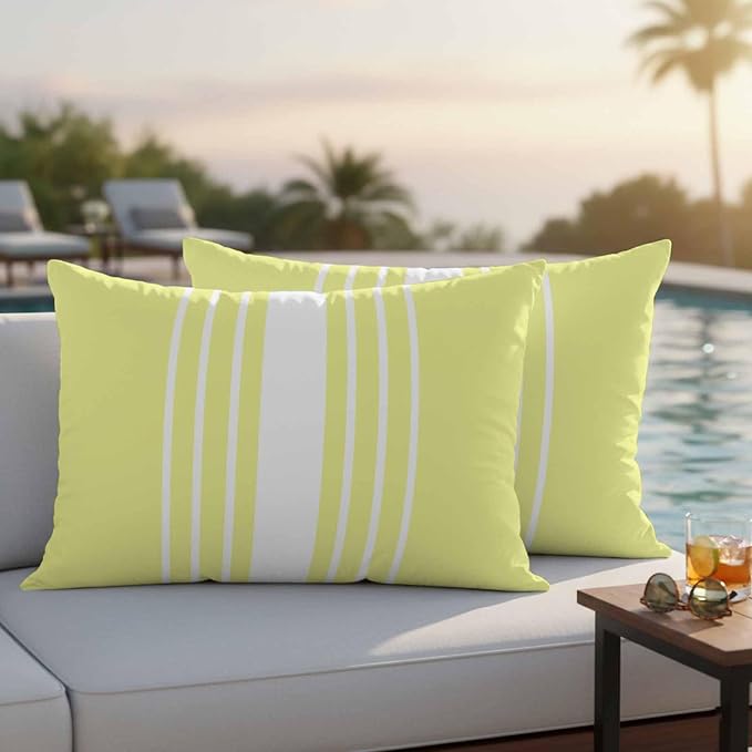 Yellow White Stripe Outdoor Pillow Covers 20x12 Inch Lumbar Pillow Covers Set of 2 Waterproof Decorative Throw Pillow Cases Modern Rustic Vertical Striped Cushion Covers for Patio Furniture Garden