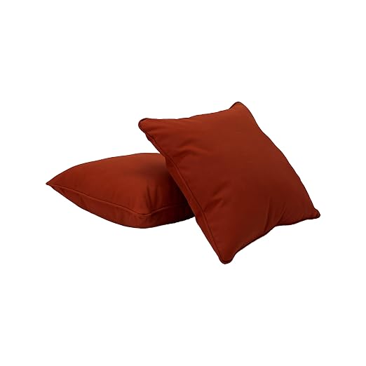 Factory Direct Partners Presidio 15" x 15" Square Decorative Throw Pillow Set with Piping for Indoor/Outdoor Furniture UV, Fade, Weather-Resistant Olefin Fabric (2-Pack) - Rust Red, 13809-118