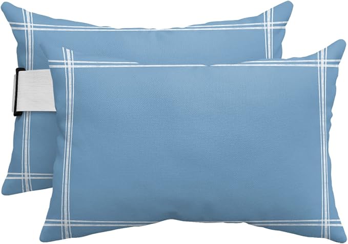 T&H XHome Outdoor Pillow for Chaise Lounge Chair, Solid Color Dusty Blue Waterproof Headrest Pillow Lumbar Pillows with Insert & Adjustable Elastic Strap for Beach, Poolside, Patio, Office (2 Pack)